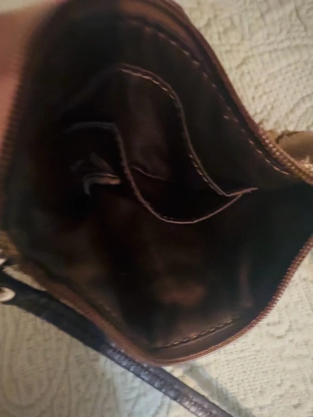 Coach Signature tan/brown canvas wristlet, w/strap, good/used.